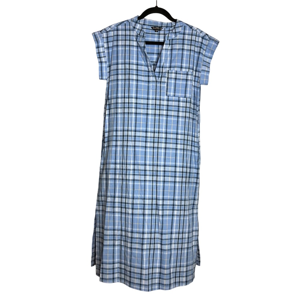 Velvet Heart Plaid Midi Dress Size S Cap Sleeve V-Neck Casual Lagenlook Pockets